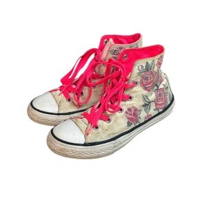 Converse All Star Hi-Top Canvas Floral Sneakers Beige Pink 1.5